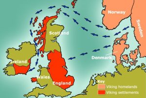 Mapa que muestra el impacto de los vikingos en las islas británicas.