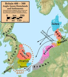 Mapa de las migraciones de los anglos y sajones.