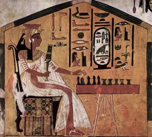 Nefertari jugando al Senet en un mural de su Tumba en el Valle de las Reinas