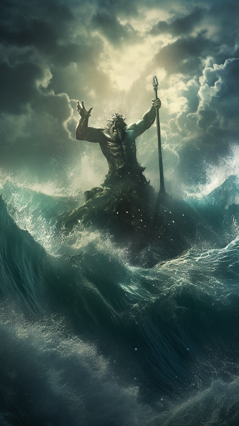 Poseidón representado como el señor del mar. Recreación digital.