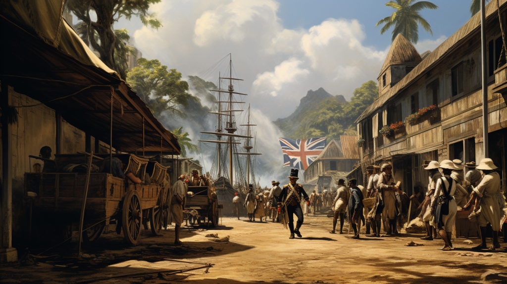 Recreación de un puesto comercial en el Imperio Británico