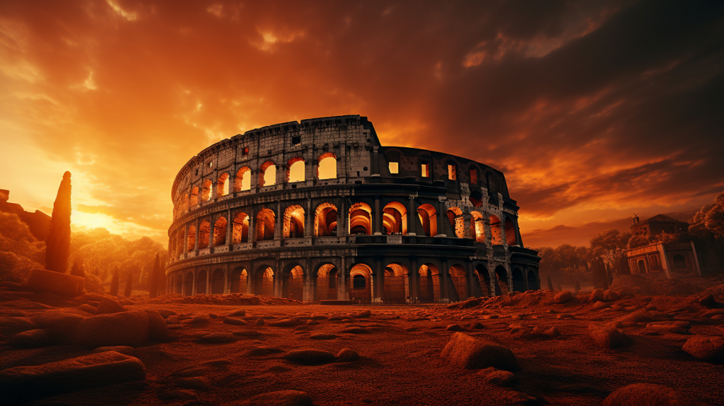 Recreación del saqueo del Coliseo romano