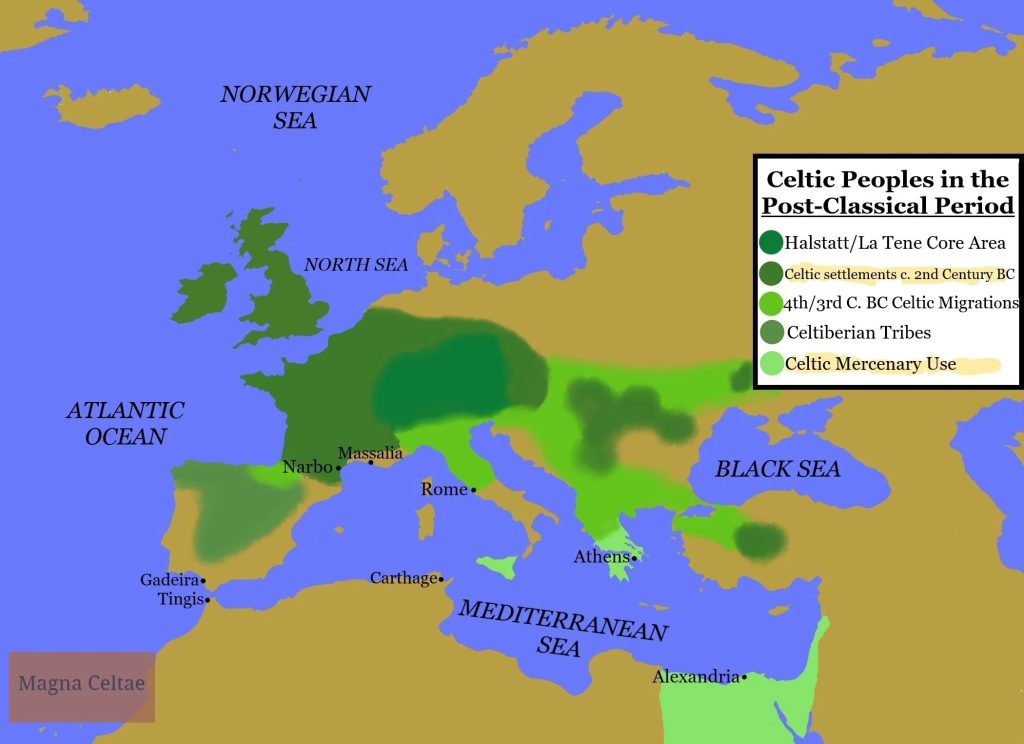 Mapa de la ubicación geográfica de los pueblos celtas históricos