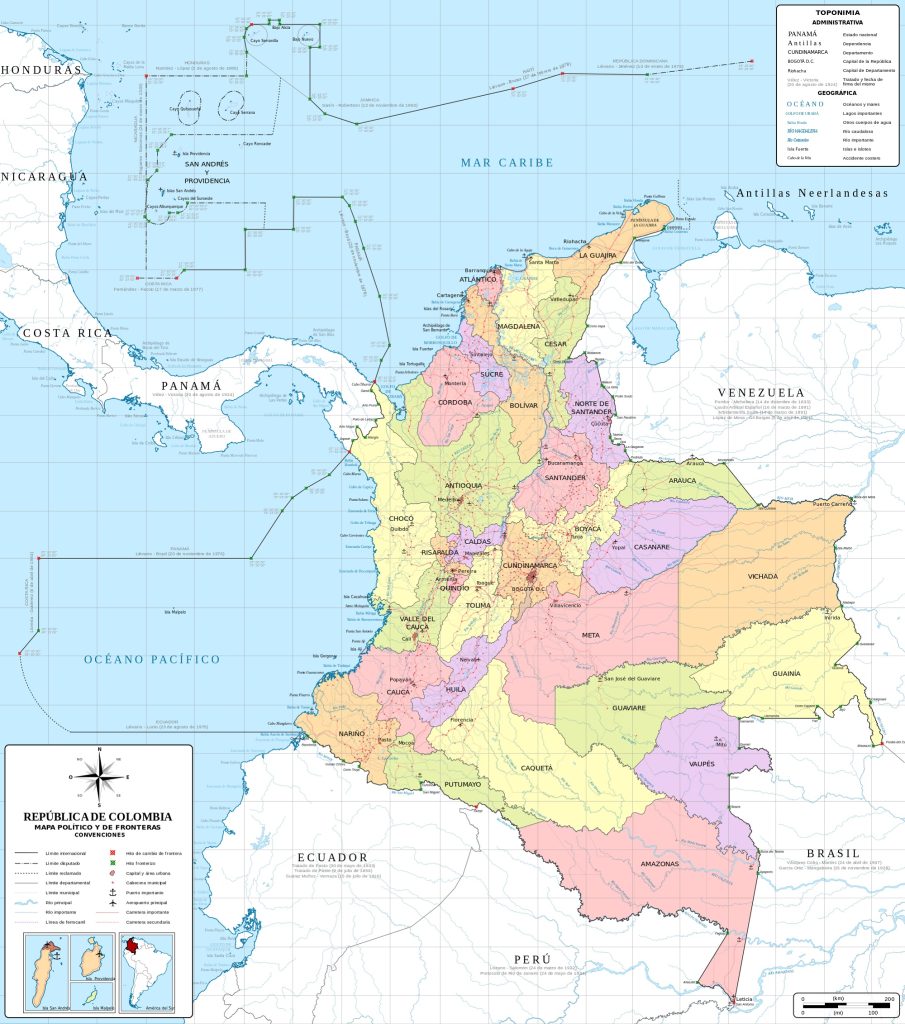 Mapa de las divisiones territoriales colombianas