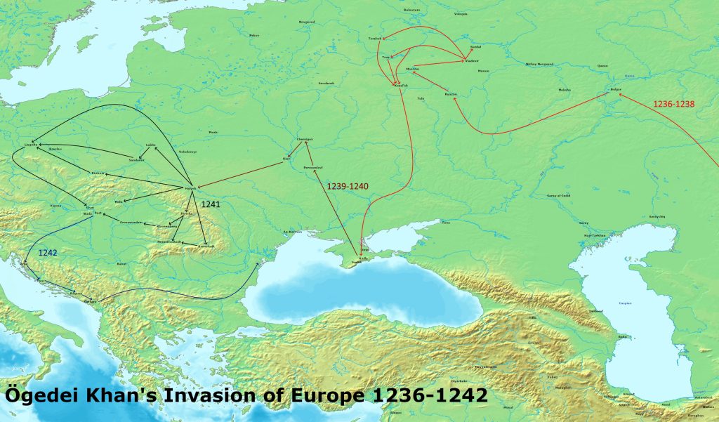 Mapa de la invasión de los mongoles a Rusia. Mapa creado por Qiushufang.