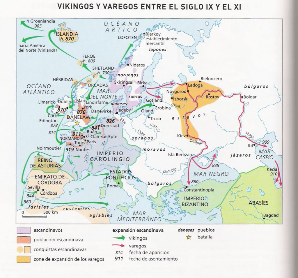 Mapa que ilustra parte de la historia de Rusia. Mapa de Vikingos y Varegos.