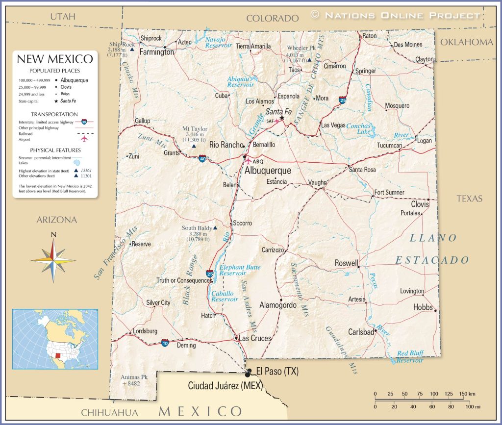 Mapa del actual territorio del estado de Nuevo México