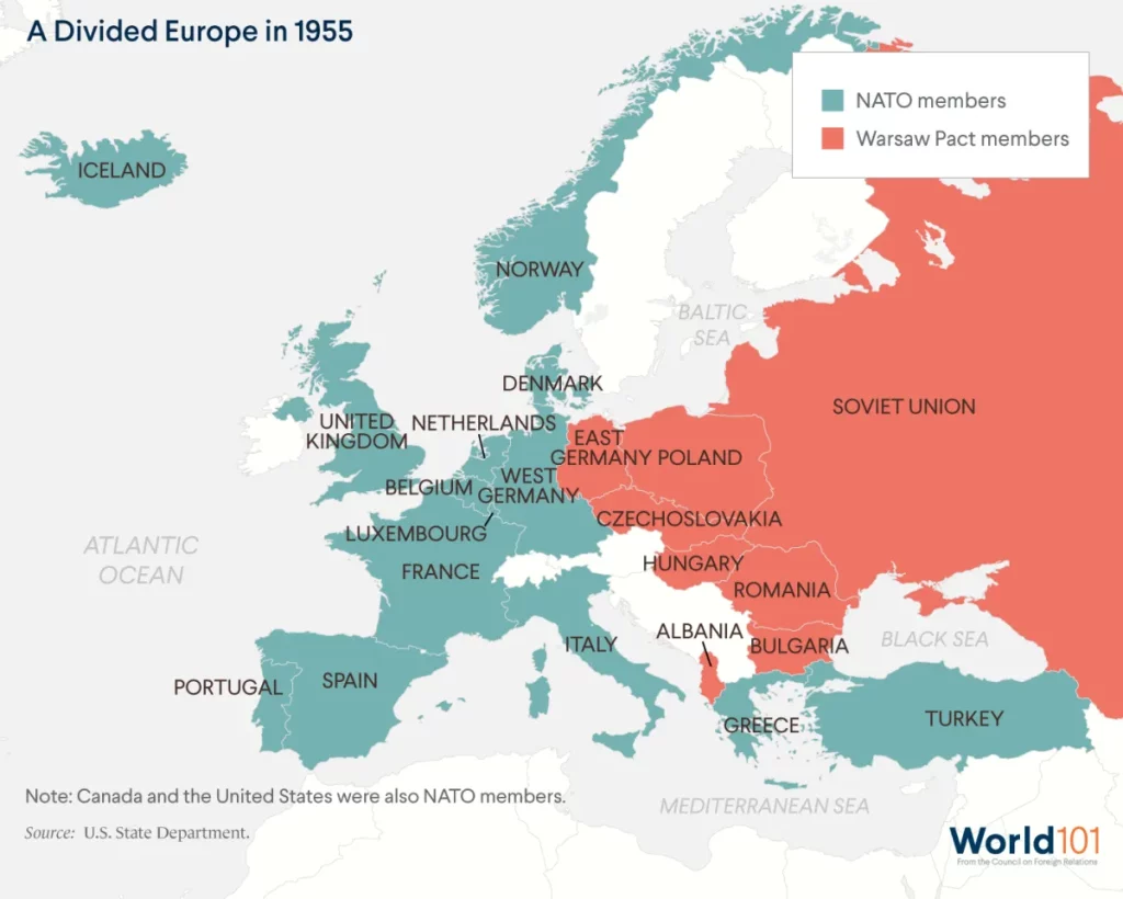 Mapa del reparto de Europa después del final de la SGM en 1945