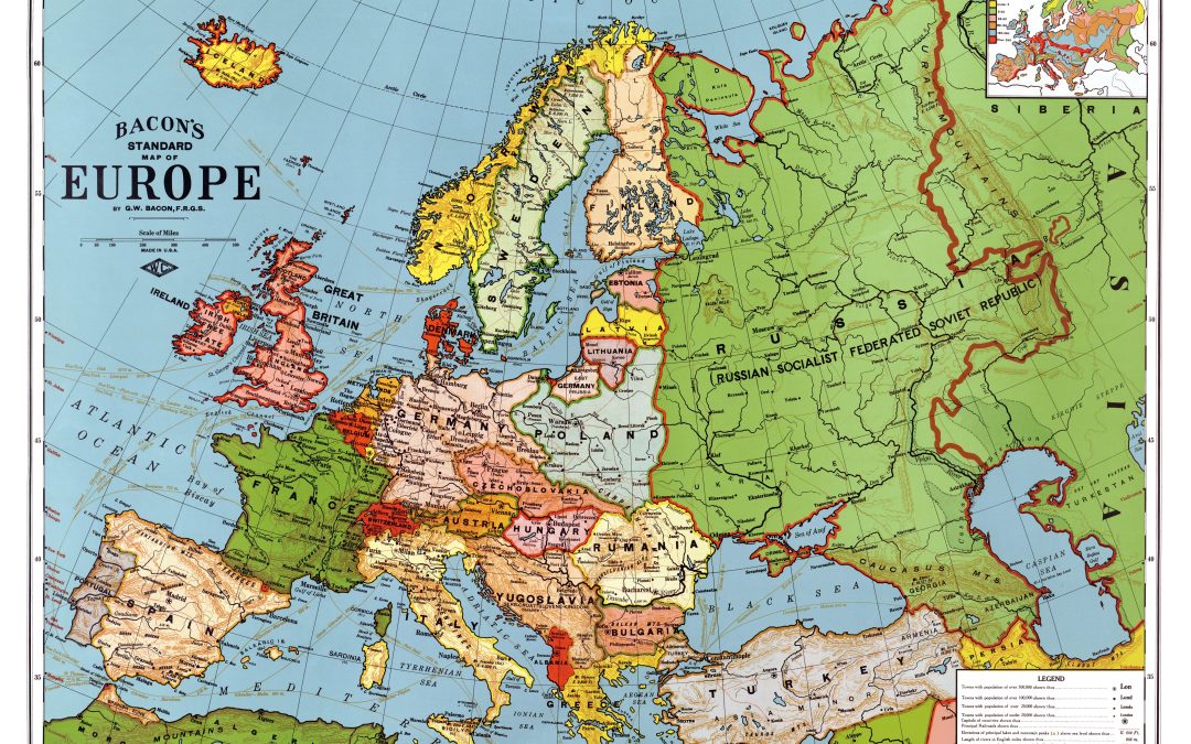 Mapa de Europa en el año 1923, época del Periodo de Entreguerras