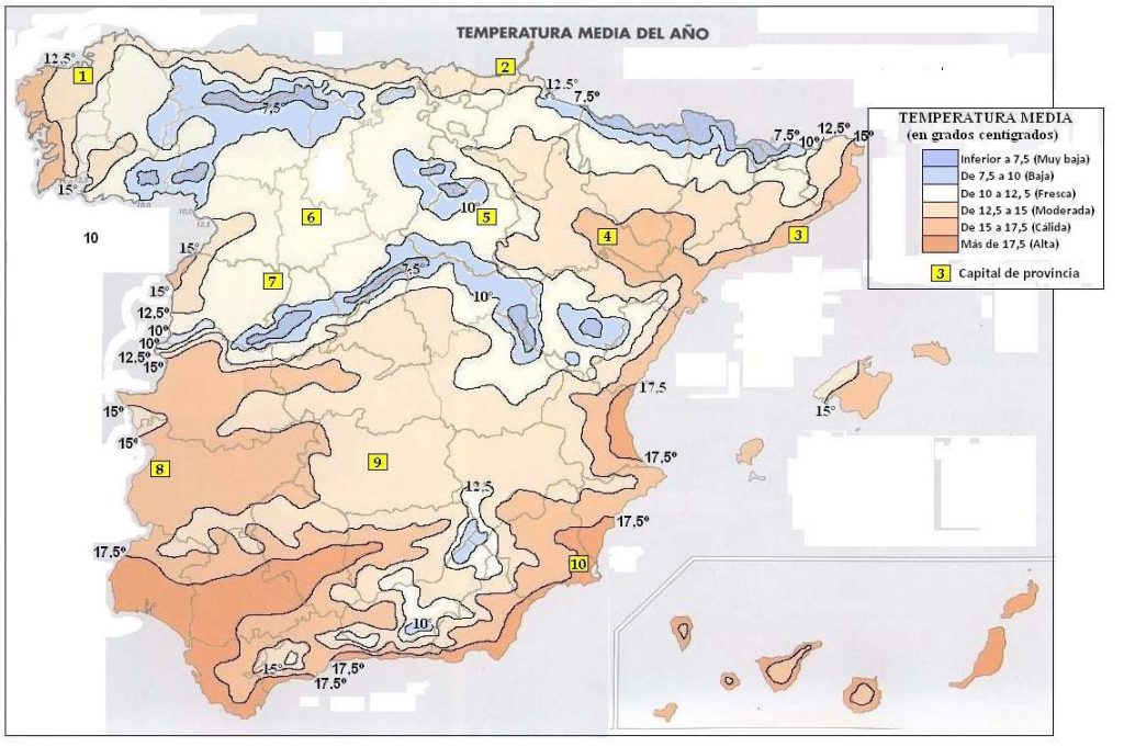 Mapa isotérmico de España