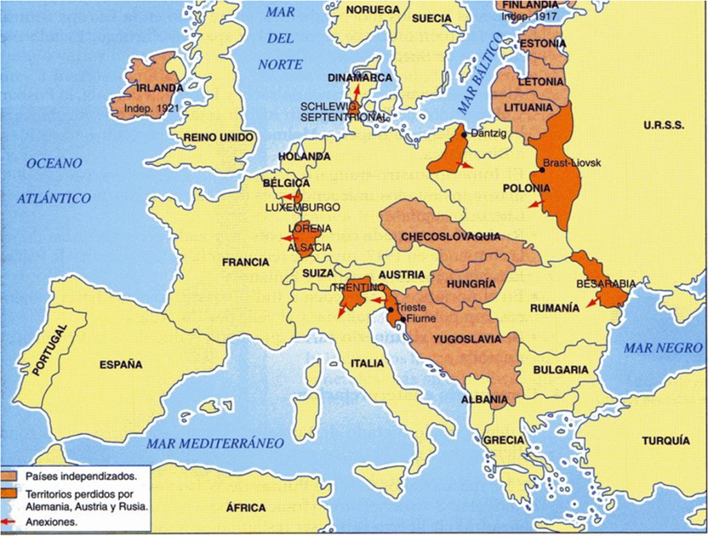 Mapa de Europa tras el fin de la Primera Guerra Mundial