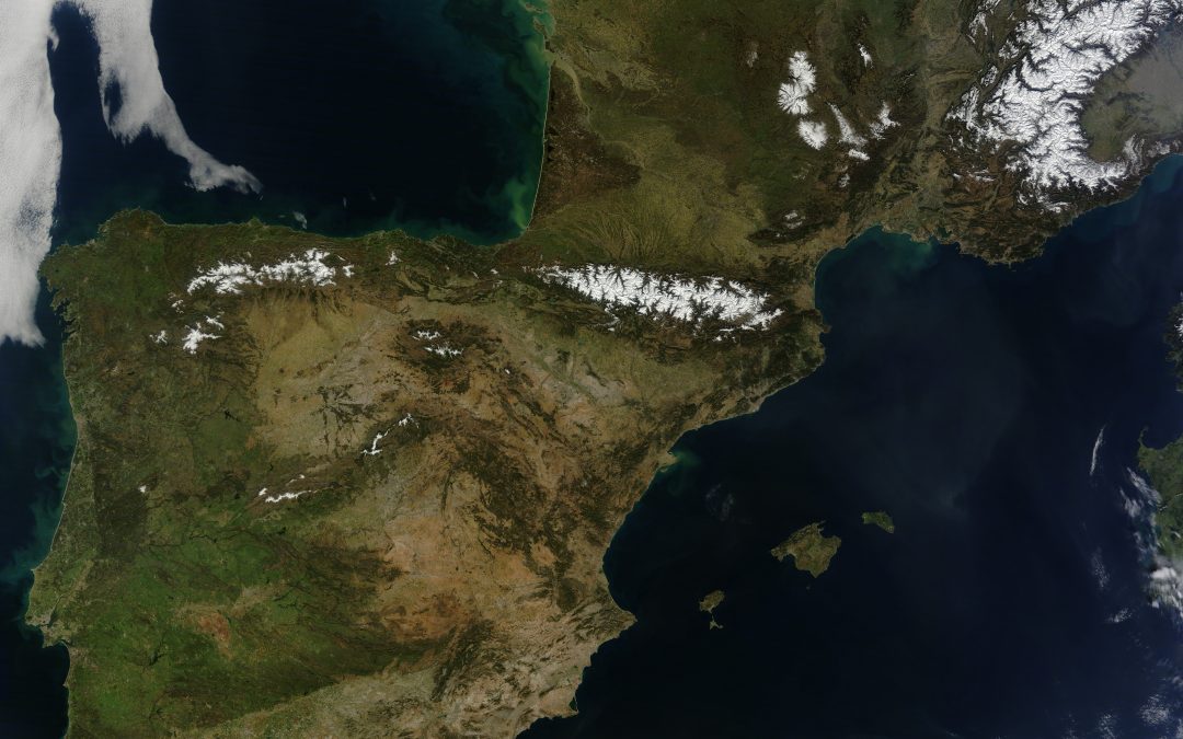 Visión por satélite donde se observan las montañas de España